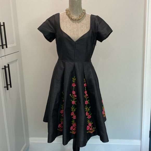 eShakti Floral Embroidery Dupioni Sweetheart Dress - Picture 6 of 16